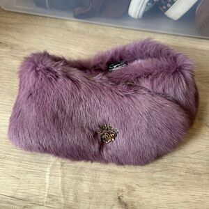 Vintage Cejon Accessories Inc Lavender Rabbit Fur Collar with Leaf Brooch NEW